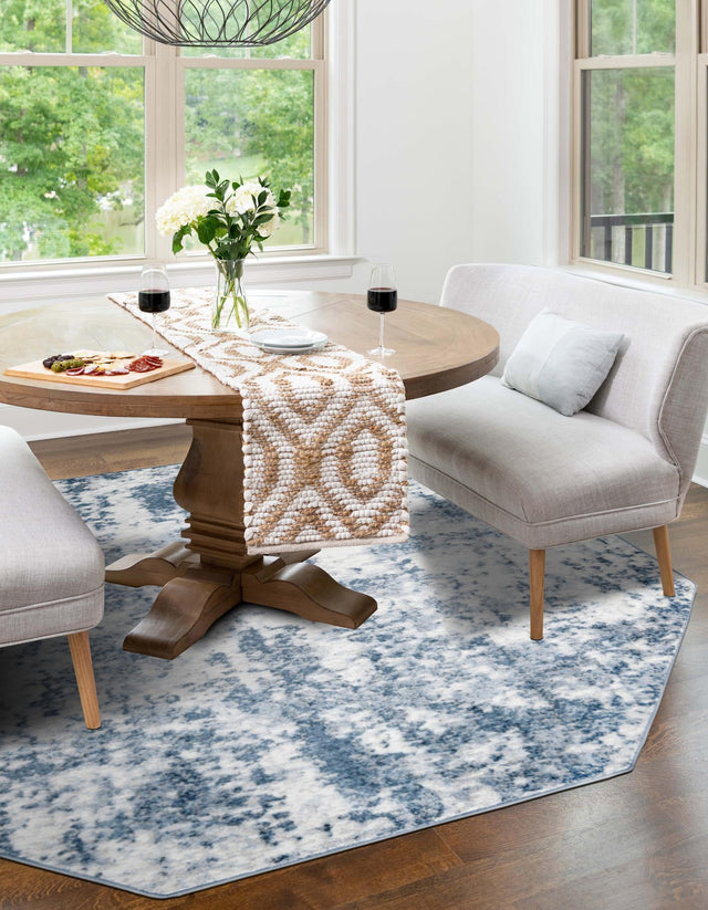 Vintage Blue 7' 1 x 7' 1 Eos Octagon Area Rug 100% Polypropylene Stain Resistant Carpet With Cotton Backing Marbled Design for Living, Dining Room, Office for Sale at Rug Engine