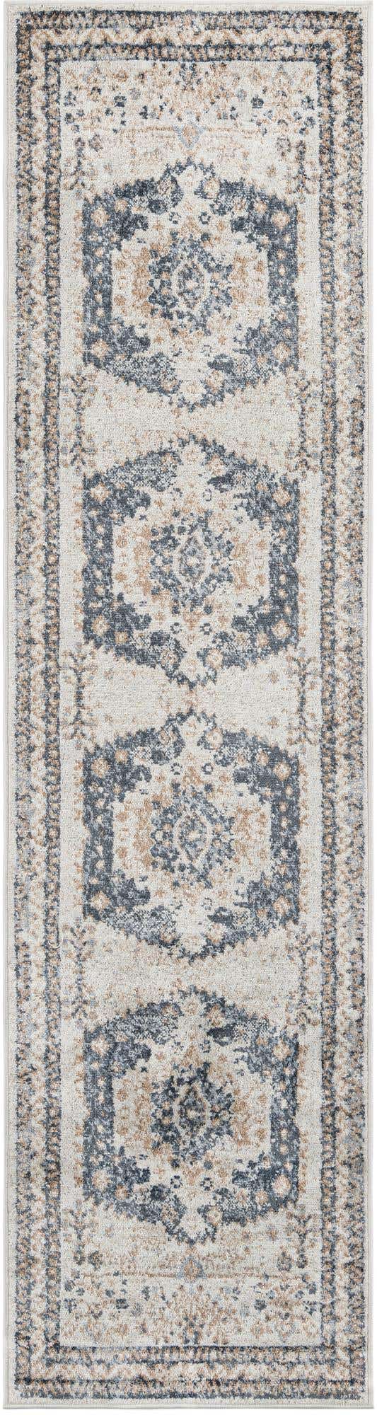 Cream 2' 7 x 10' Oxford Runner Area Rug Traditional Design 100% Polypropylene Carpet for Living Room, Bedrooms, Dining, Office for Sale at Rug Engine