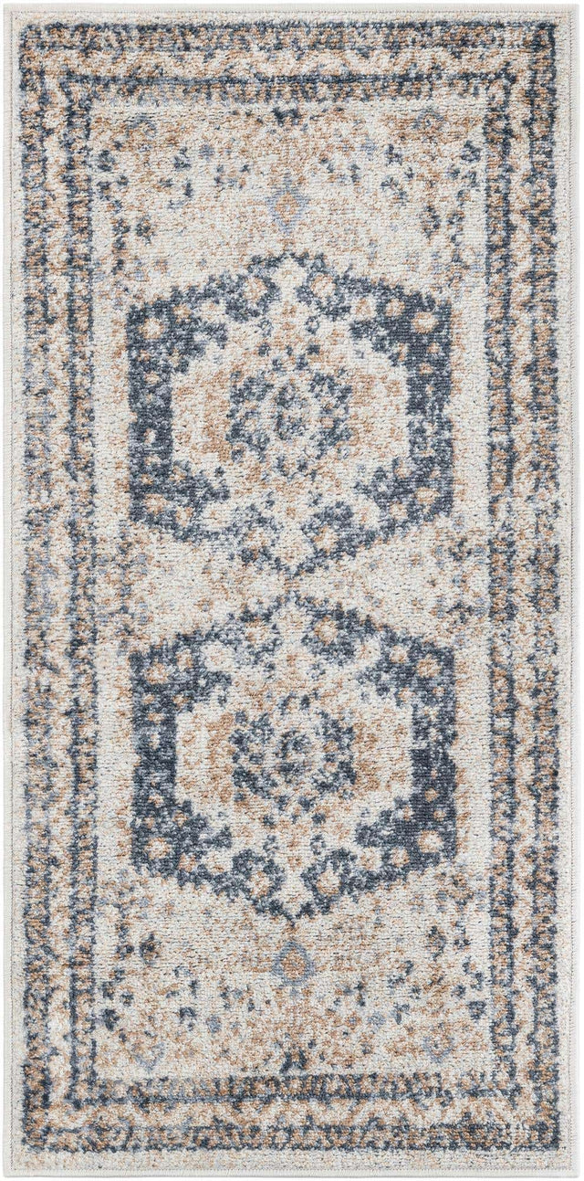 Cream 2' x 4' 1 Oxford Runner Area Rug Traditional Design 100% Polypropylene Carpet for Living Room, Bedrooms, Dining, Office for Sale at Rug Engine