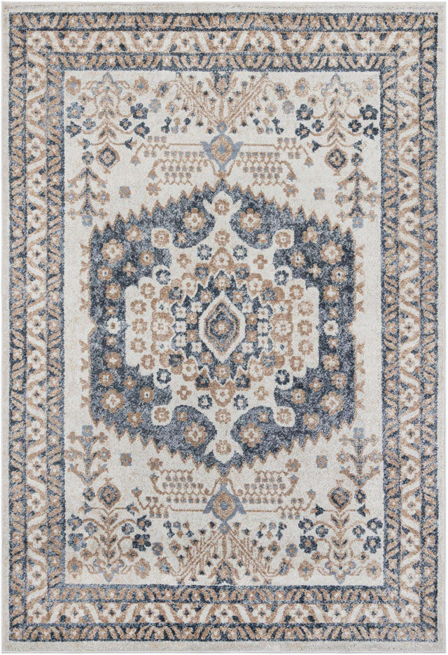 Cream 7' 1 x 10' Oxford Rectangle Area Rug Traditional Design 100% Polypropylene Carpet for Living Room, Bedrooms, Dining, Office for Sale at Rug Engine