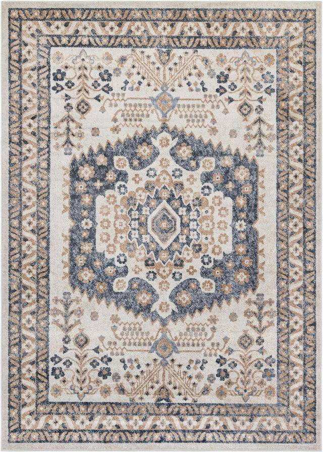 Cream 7' 10 x 11' Oxford Rectangle Area Rug Traditional Design 100% Polypropylene Carpet for Living Room, Bedrooms, Dining, Office for Sale at Rug Engine