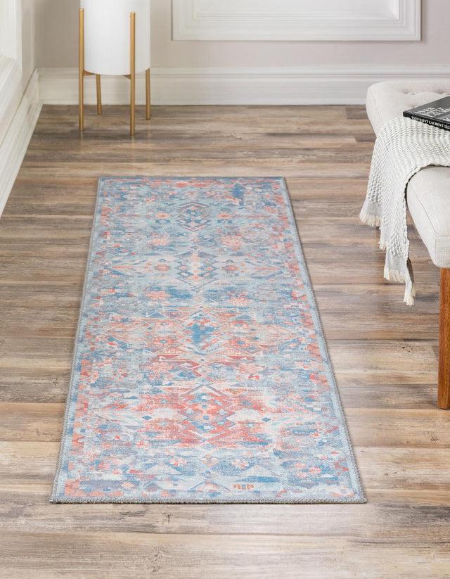 Washable Blue 2' x 6' Timeless Runner Area Rug Easy to Clean Stain Resistant & Durable Traditional Classic Vintage Design Carpet for Sale at Rug Engine