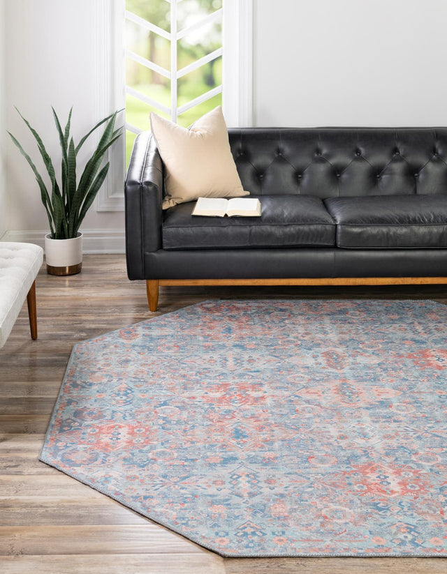 Washable Blue 7' 7 x 7' 7 Timeless Octagon Area Rug Easy to Clean Stain Resistant & Durable Traditional Classic Vintage Design Carpet for Sale at Rug Engine