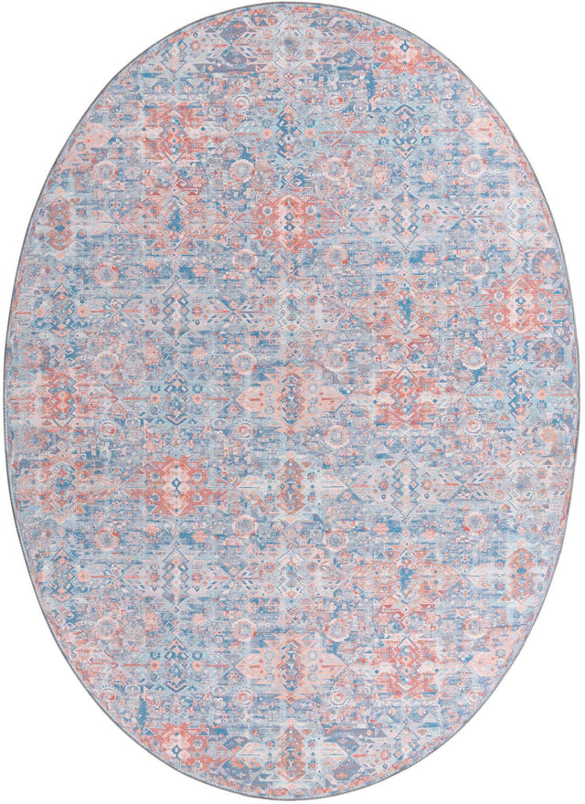 Washable Blue 7' 7 x 10' 6 Timeless Oval Area Rug Easy to Clean Stain Resistant & Durable Traditional Classic Vintage Design Carpet for Sale at Rug Engine