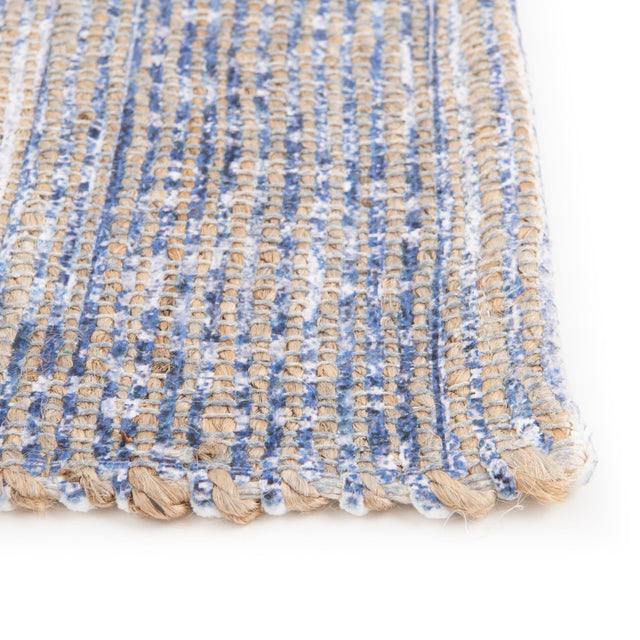 Blue 7' 10 x 7' 10 Chenille Jute Square Area Rug Vintage Distressed Boho All Natural Eco-Friendly Sustainable Carpet for Living Dining Office Dorm Rooms for Sale at Rug Engine