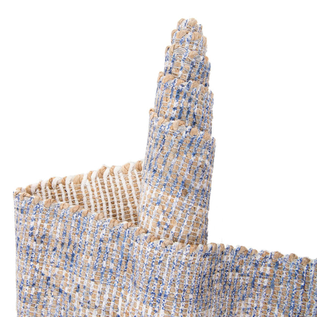 Blue 7' 10 x 7' 10 Chenille Jute Square Area Rug Vintage Distressed Boho All Natural Eco-Friendly Sustainable Carpet for Living Dining Office Dorm Rooms for Sale at Rug Engine