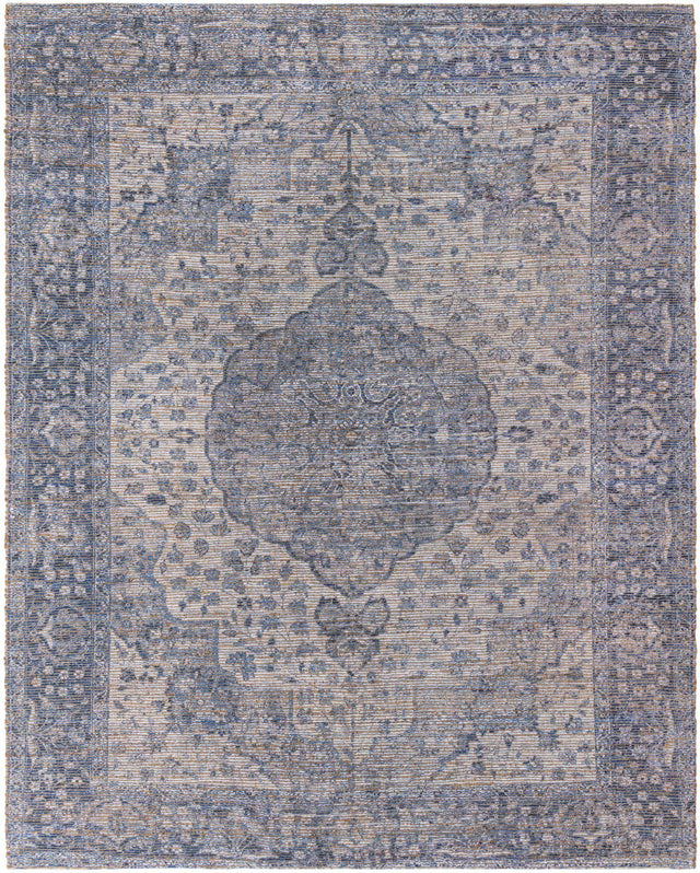 Blue 9' x 12' Chenille Jute Rectangle Area Rug Vintage Distressed Boho All Natural Eco-Friendly Sustainable Carpet for Living Dining Office Dorm Rooms for Sale at Rug Engine