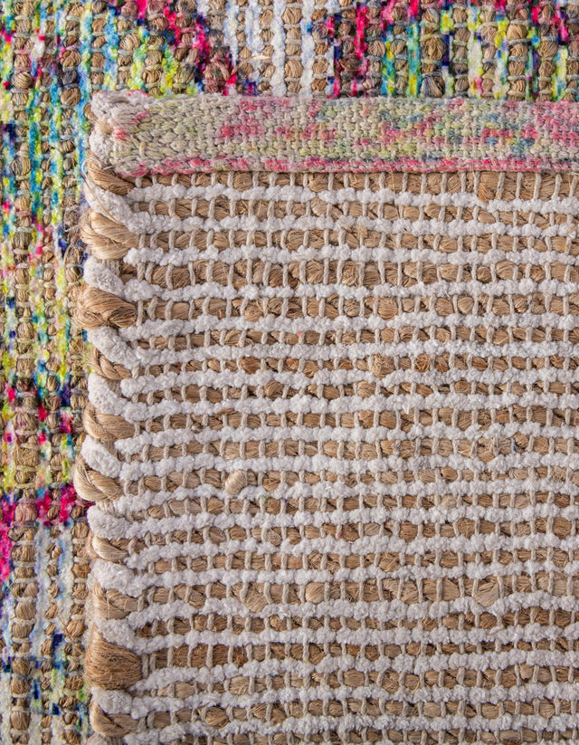 Ivory Pink 7' 10 x 7' 10 Chenille Jute Square Area Rug Vintage Distressed Boho All Natural Eco-Friendly Sustainable Carpet for Living Dining Office Dorm Rooms for Sale at Rug Engine