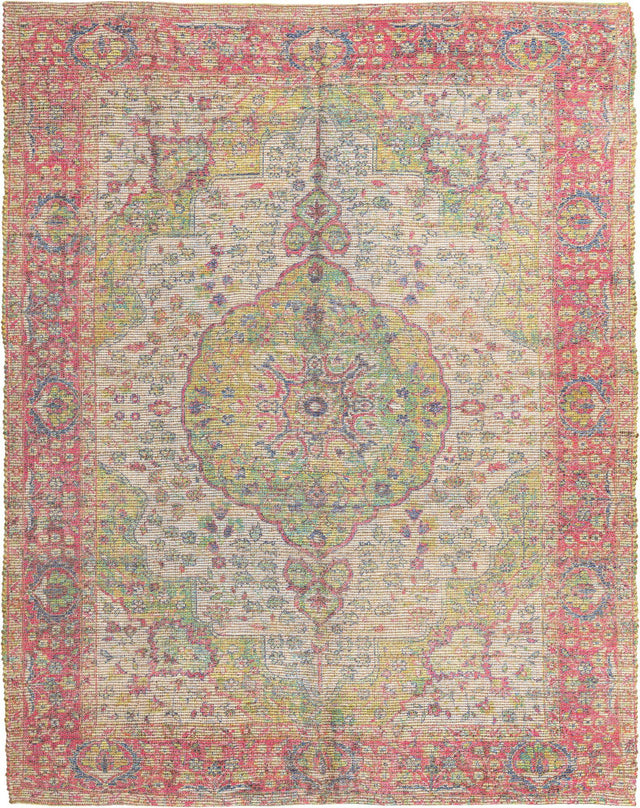 Ivory Pink 7' 10 x 10' Chenille Jute Rectangle Area Rug Vintage Distressed Boho All Natural Eco-Friendly Sustainable Carpet for Living Dining Office Dorm Rooms for Sale at Rug Engine