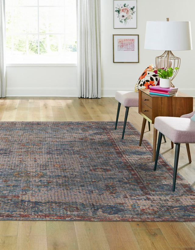 Teal blue 7' 10 x 7' 10 Chenille Jute Square Area Rug Vintage Distressed Boho All Natural Eco-Friendly Sustainable Carpet for Living Dining Office Dorm Rooms for Sale at Rug Engine