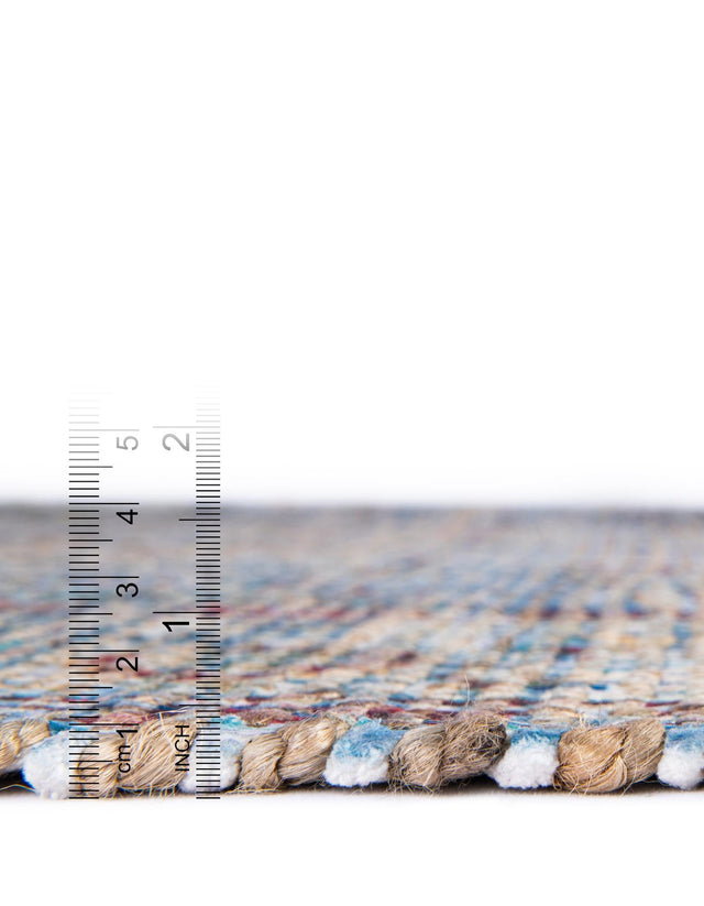 Teal blue 7' 10 x 7' 10 Chenille Jute Square Area Rug Vintage Distressed Boho All Natural Eco-Friendly Sustainable Carpet for Living Dining Office Dorm Rooms for Sale at Rug Engine