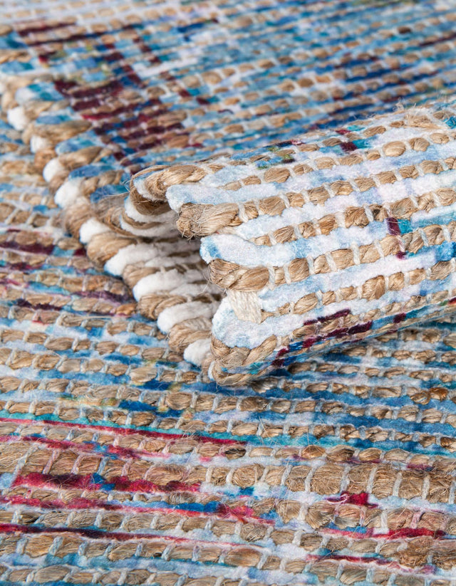 Teal blue 7' 10 x 7' 10 Chenille Jute Square Area Rug Vintage Distressed Boho All Natural Eco-Friendly Sustainable Carpet for Living Dining Office Dorm Rooms for Sale at Rug Engine