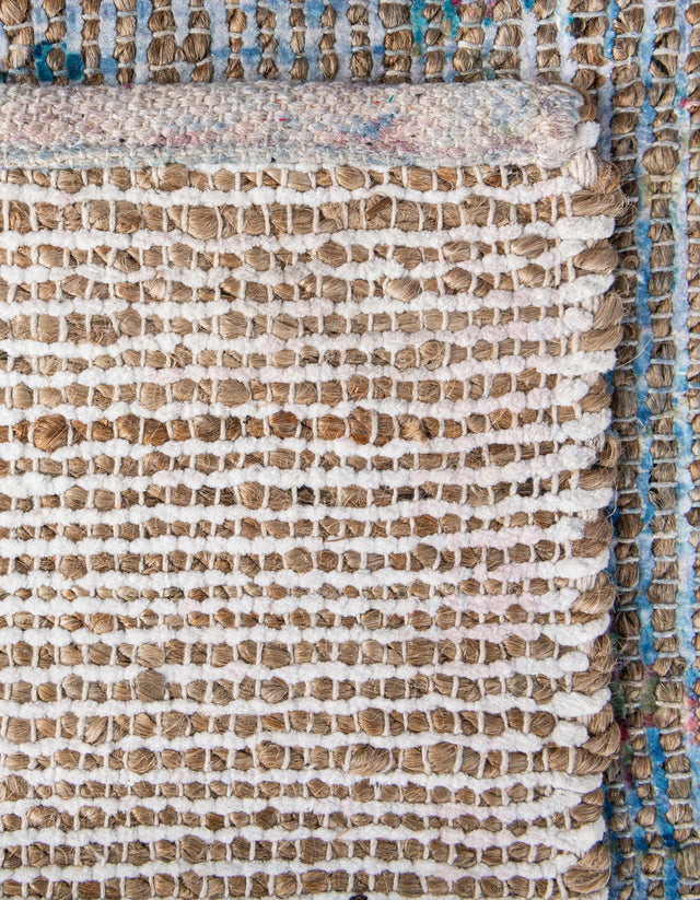 Teal blue 7' 10 x 7' 10 Chenille Jute Square Area Rug Vintage Distressed Boho All Natural Eco-Friendly Sustainable Carpet for Living Dining Office Dorm Rooms for Sale at Rug Engine