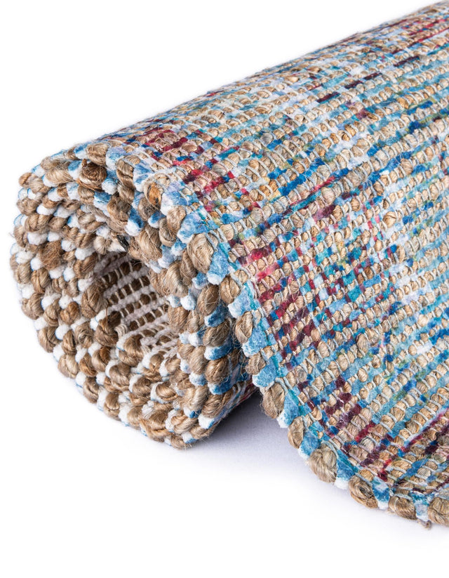 Teal blue 7' 10 x 7' 10 Chenille Jute Square Area Rug Vintage Distressed Boho All Natural Eco-Friendly Sustainable Carpet for Living Dining Office Dorm Rooms for Sale at Rug Engine