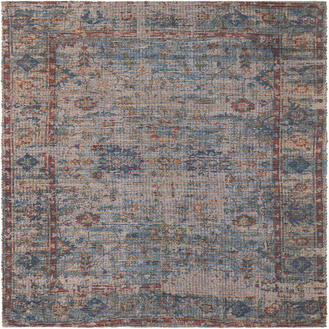 Teal blue 7' 10 x 7' 10 Chenille Jute Square Area Rug Vintage Distressed Boho All Natural Eco-Friendly Sustainable Carpet for Living Dining Office Dorm Rooms for Sale at Rug Engine