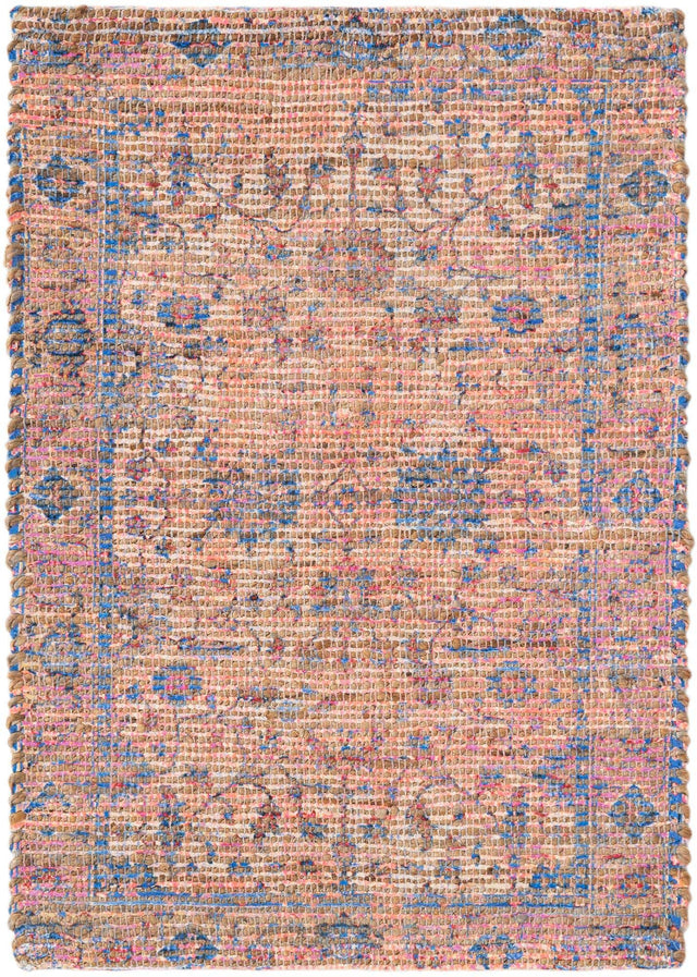 Peach pink 2' x 3' 1 Chenille Jute Rectangle Area Rug Vintage Distressed Boho All Natural Eco-Friendly Sustainable Carpet for Living Dining Office Dorm Rooms for Sale at Rug Engine