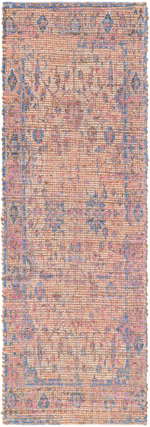 Peach pink 2' 2 x 6' 1 Chenille Jute Runner Area Rug Vintage Distressed Boho All Natural Eco-Friendly Sustainable Carpet for Living Dining Office Dorm Rooms for Sale at Rug Engine