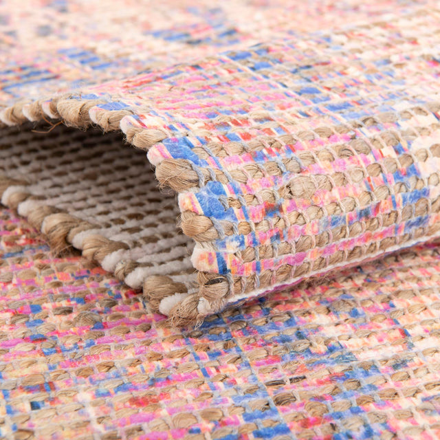 Peach pink 7' 10 x 7' 10 Chenille Jute Square Area Rug Vintage Distressed Boho All Natural Eco-Friendly Sustainable Carpet for Living Dining Office Dorm Rooms for Sale at Rug Engine