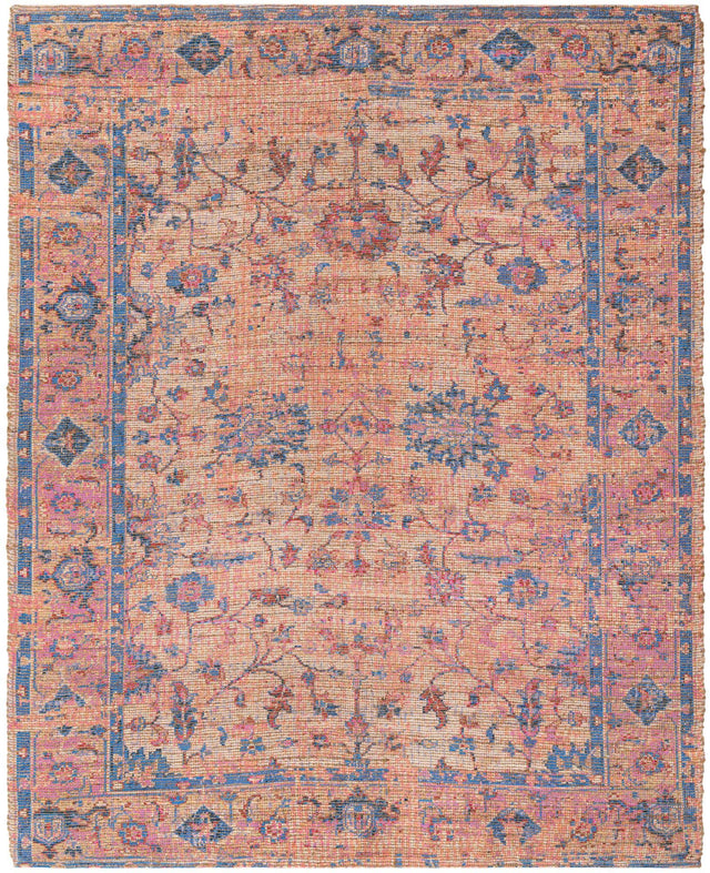 Peach pink 7' 10 x 10' Chenille Jute Rectangle Area Rug Vintage Distressed Boho All Natural Eco-Friendly Sustainable Carpet for Living Dining Office Dorm Rooms for Sale at Rug Engine