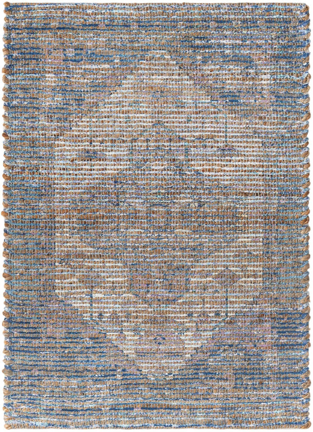 Blue 2' x 3' 1 Chenille Jute Rectangle Area Rug Vintage Distressed Boho All Natural Eco-Friendly Sustainable Carpet for Living Dining Office Dorm Rooms for Sale at Rug Engine