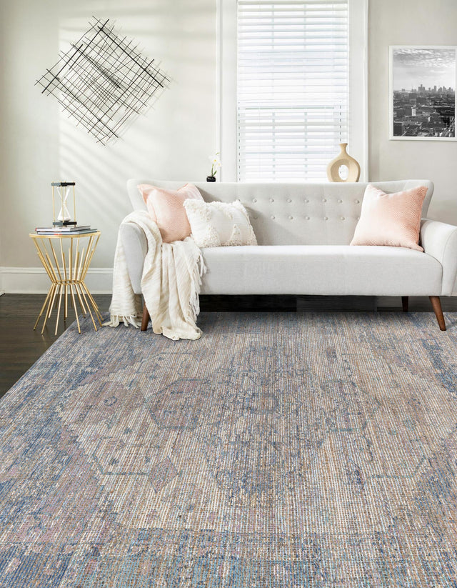 Blue 9' x 12' Chenille Jute Rectangle Area Rug Vintage Distressed Boho All Natural Eco-Friendly Sustainable Carpet for Living Dining Office Dorm Rooms for Sale at Rug Engine