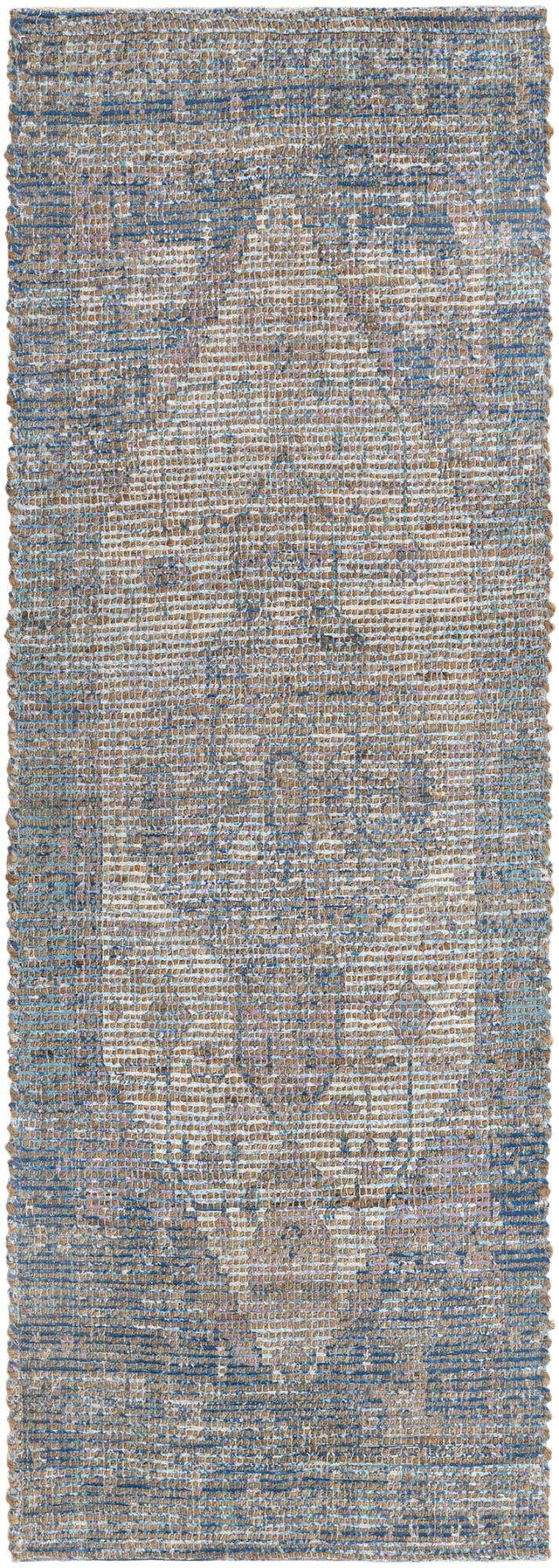 Blue 2' 2 x 6' 1 Chenille Jute Runner Area Rug Vintage Distressed Boho All Natural Eco-Friendly Sustainable Carpet for Living Dining Office Dorm Rooms for Sale at Rug Engine