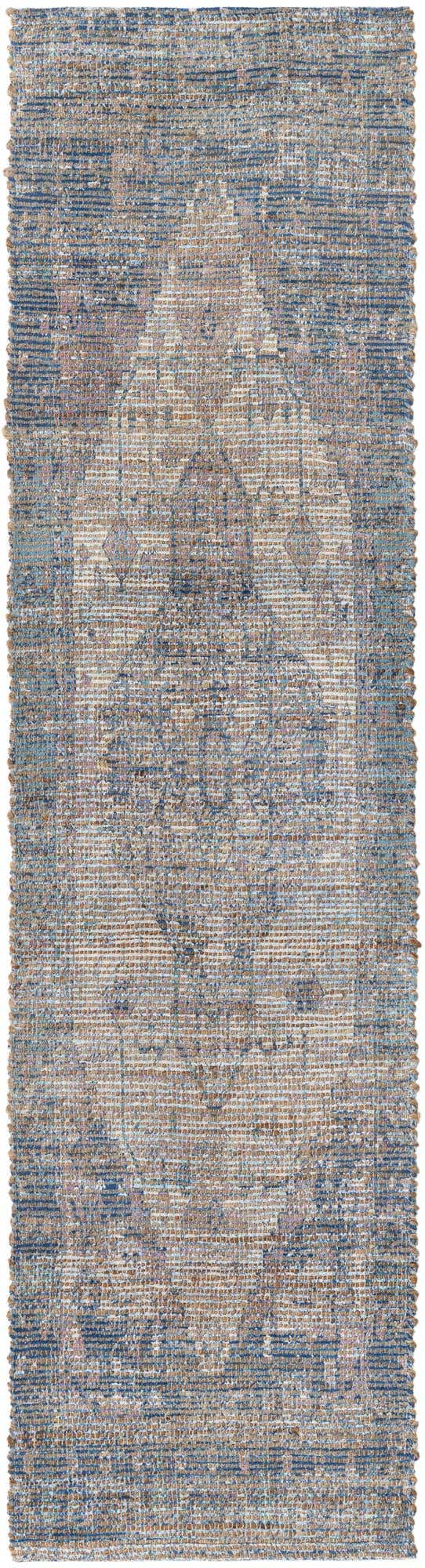 Blue 2' 2 x 8' Chenille Jute Runner Area Rug Vintage Distressed Boho All Natural Eco-Friendly Sustainable Carpet for Living Dining Office Dorm Rooms for Sale at Rug Engine