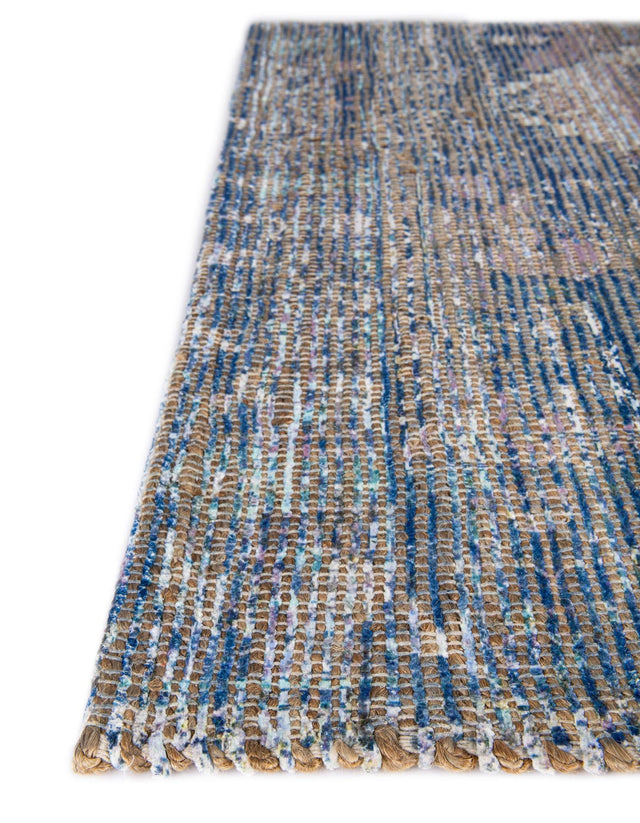 Blue 7' 10 x 7' 10 Chenille Jute Square Area Rug Vintage Distressed Boho All Natural Eco-Friendly Sustainable Carpet for Living Dining Office Dorm Rooms for Sale at Rug Engine