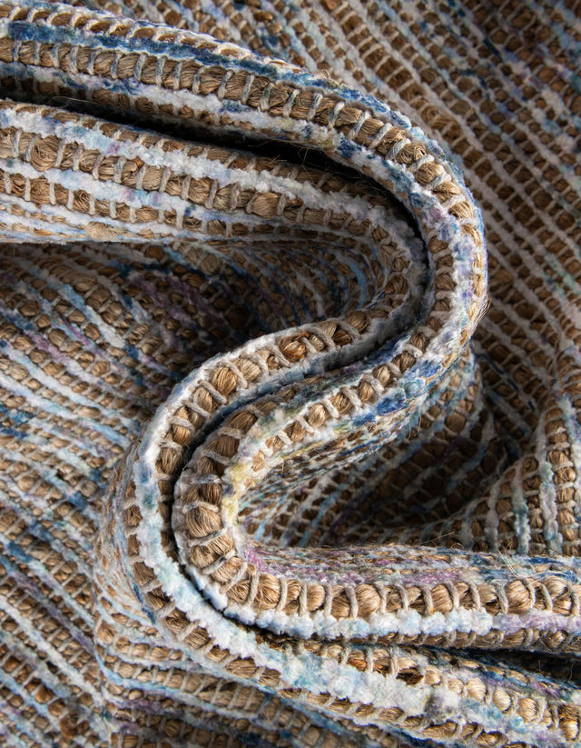 Blue 7' 10 x 7' 10 Chenille Jute Square Area Rug Vintage Distressed Boho All Natural Eco-Friendly Sustainable Carpet for Living Dining Office Dorm Rooms for Sale at Rug Engine