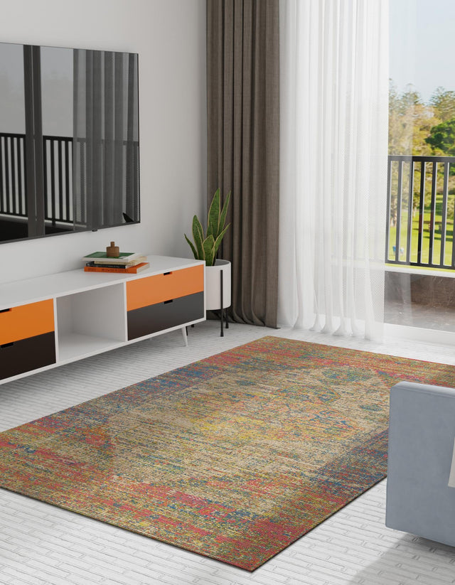 Multicolor 9' x 12' Chenille Jute Rectangle Area Rug Vintage Distressed Boho All Natural Eco-Friendly Sustainable Carpet for Living Dining Office Dorm Rooms for Sale at Rug Engine