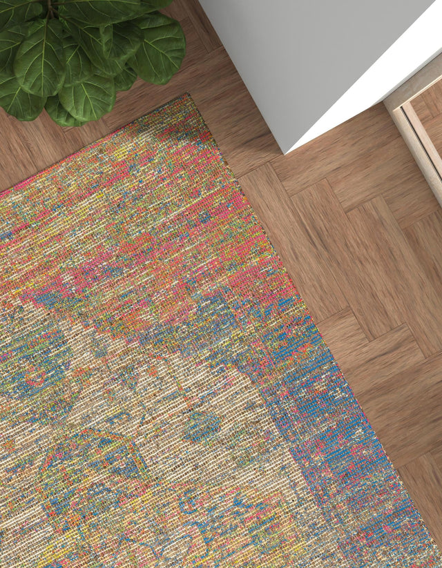 Multicolor 7' 10 x 10' Chenille Jute Rectangle Area Rug Vintage Distressed Boho All Natural Eco-Friendly Sustainable Carpet for Living Dining Office Dorm Rooms for Sale at Rug Engine