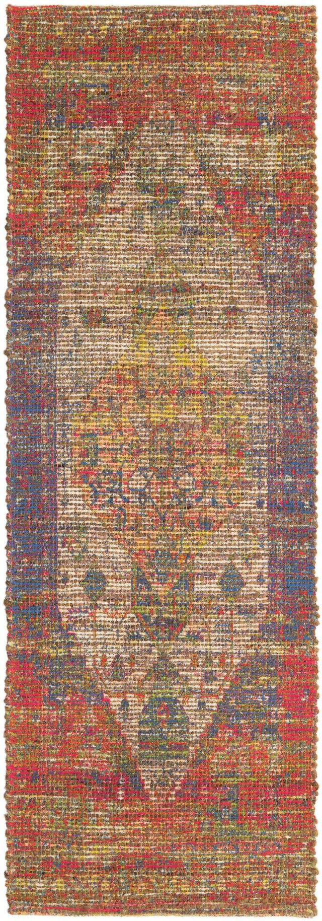 Multicolor 2' 2 x 6' 1 Chenille Jute Runner Area Rug Vintage Distressed Boho All Natural Eco-Friendly Sustainable Carpet for Living Dining Office Dorm Rooms for Sale at Rug Engine
