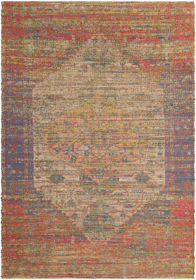 Multicolor 6' 1 x 9' Chenille Jute Rectangle Area Rug Vintage Distressed Boho All Natural Eco-Friendly Sustainable Carpet for Living Dining Office Dorm Rooms for Sale at Rug Engine