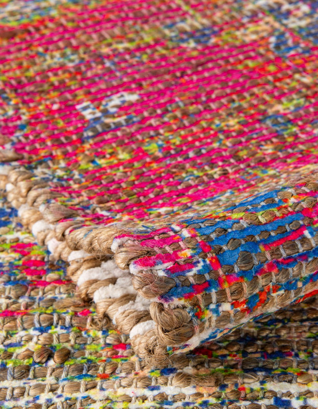 Multicolor 7' 10 x 7' 10 Chenille Jute Square Area Rug Vintage Distressed Boho All Natural Eco-Friendly Sustainable Carpet for Living Dining Office Dorm Rooms for Sale at Rug Engine
