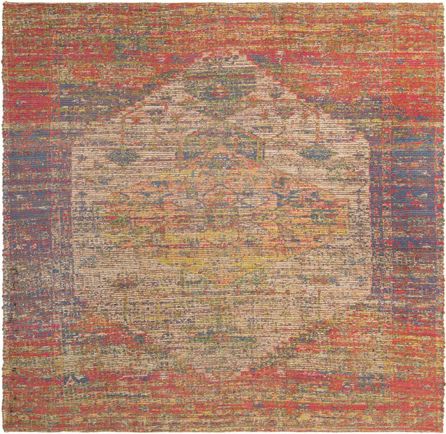 Multicolor 7' 10 x 7' 10 Chenille Jute Square Area Rug Vintage Distressed Boho All Natural Eco-Friendly Sustainable Carpet for Living Dining Office Dorm Rooms for Sale at Rug Engine