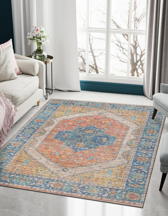 Orange Yellow 2' x 3' 1 Chenille Jute Rectangle Area Rug Vintage Distressed Boho All Natural Eco-Friendly Sustainable Carpet for Living Dining Office Dorm Rooms for Sale at Rug Engine