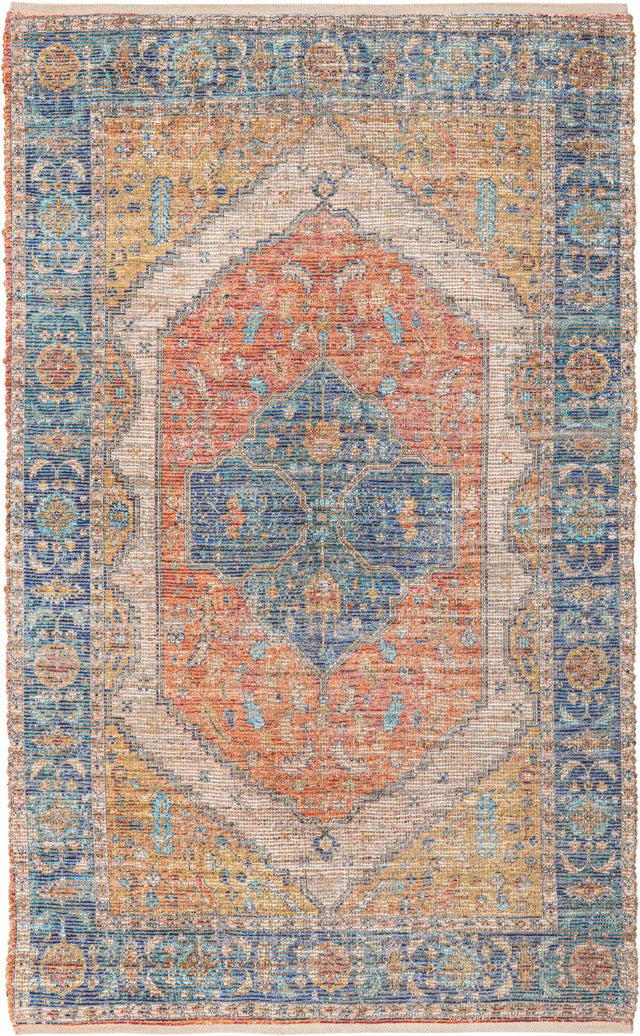 Orange Yellow 5' 3 x 8' Chenille Jute Rectangle Area Rug Vintage Distressed Boho All Natural Eco-Friendly Sustainable Carpet for Living Dining Office Dorm Rooms for Sale at Rug Engine