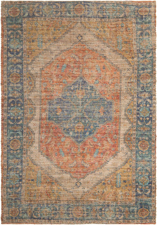 Orange Yellow 6' 1 x 9' Chenille Jute Rectangle Area Rug Vintage Distressed Boho All Natural Eco-Friendly Sustainable Carpet for Living Dining Office Dorm Rooms for Sale at Rug Engine