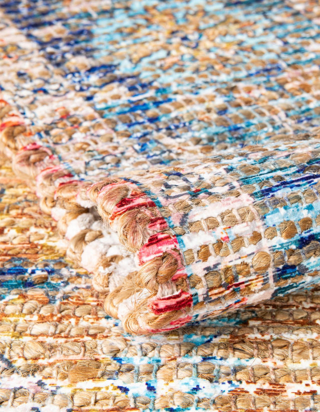 Orange Yellow 7' 10 x 7' 10 Chenille Jute Square Area Rug Vintage Distressed Boho All Natural Eco-Friendly Sustainable Carpet for Living Dining Office Dorm Rooms for Sale at Rug Engine