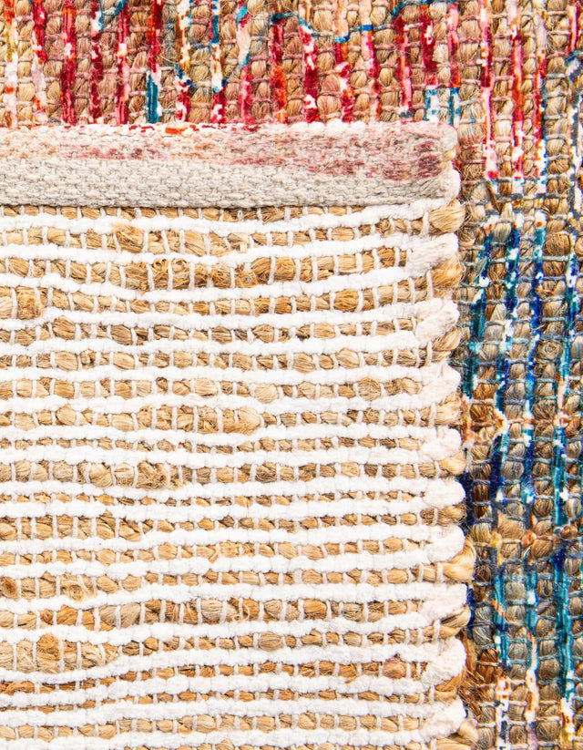 Orange Yellow 7' 10 x 7' 10 Chenille Jute Square Area Rug Vintage Distressed Boho All Natural Eco-Friendly Sustainable Carpet for Living Dining Office Dorm Rooms for Sale at Rug Engine