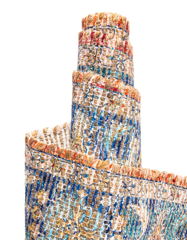 Orange Yellow 7' 10 x 7' 10 Chenille Jute Square Area Rug Vintage Distressed Boho All Natural Eco-Friendly Sustainable Carpet for Living Dining Office Dorm Rooms for Sale at Rug Engine