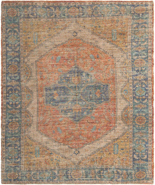 Orange Yellow 7' 10 x 10' Chenille Jute Rectangle Area Rug Vintage Distressed Boho All Natural Eco-Friendly Sustainable Carpet for Living Dining Office Dorm Rooms for Sale at Rug Engine
