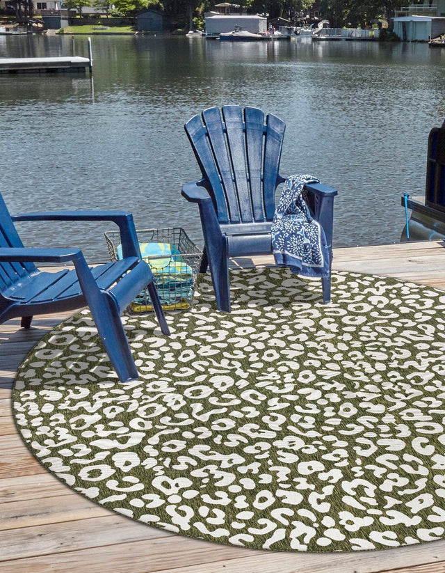 Green 13' x 13' Outdoor Safari Round Area Rug Weather Resistant for Patio, Deck, Terrace, Balcony, Porch Animal Print Wildlife Nature Carpet for Sale at Rug Engine