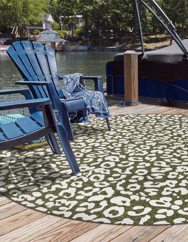 Green 13' x 13' Outdoor Safari Round Area Rug Weather Resistant for Patio, Deck, Terrace, Balcony, Porch Animal Print Wildlife Nature Carpet for Sale at Rug Engine