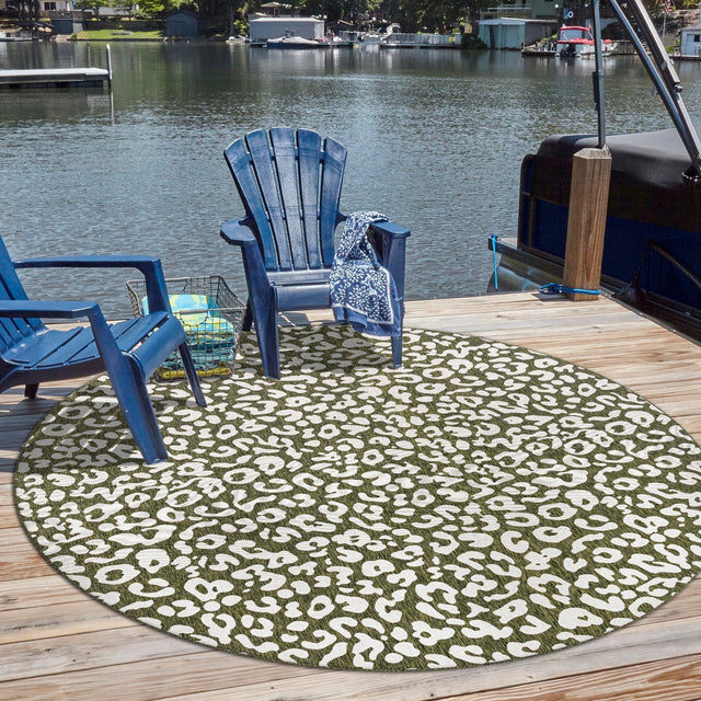 Green 13' x 13' Outdoor Safari Round Area Rug Weather Resistant for Patio, Deck, Terrace, Balcony, Porch Animal Print Wildlife Nature Carpet for Sale at Rug Engine
