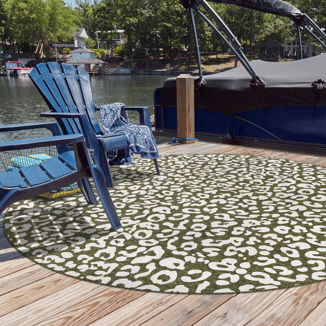 Green 13' x 13' Outdoor Safari Round Area Rug Weather Resistant for Patio, Deck, Terrace, Balcony, Porch Animal Print Wildlife Nature Carpet for Sale at Rug Engine