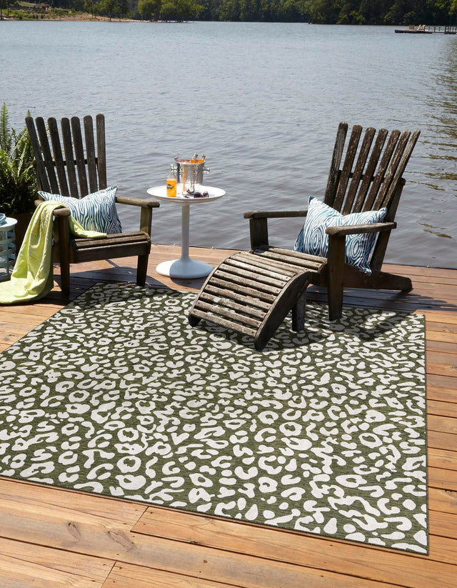 Green 13' x 13' Outdoor Safari Square Area Rug Weather Resistant for Patio, Deck, Terrace, Balcony, Porch Animal Print Wildlife Nature Carpet for Sale at Rug Engine