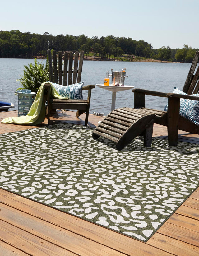 Green 13' x 13' Outdoor Safari Square Area Rug Weather Resistant for Patio, Deck, Terrace, Balcony, Porch Animal Print Wildlife Nature Carpet for Sale at Rug Engine