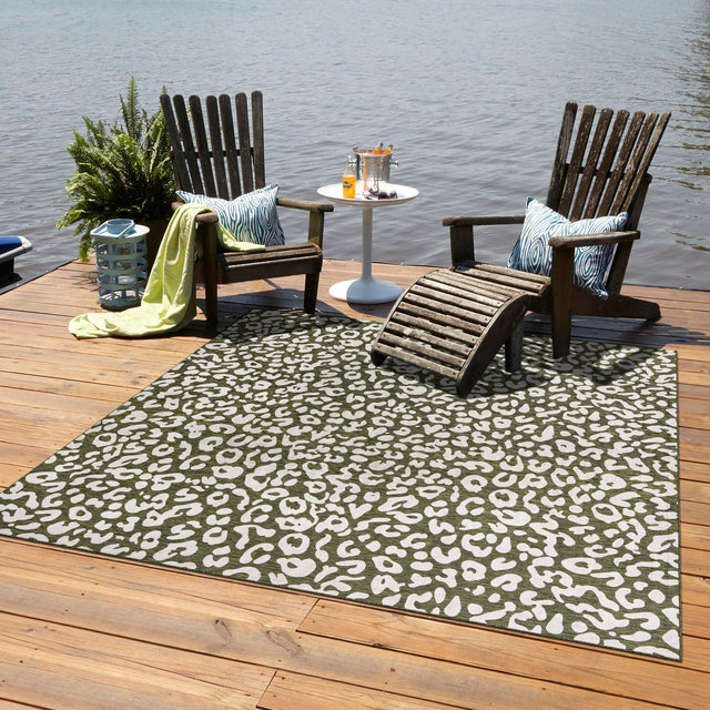Green 13' x 13' Outdoor Safari Square Area Rug Weather Resistant for Patio, Deck, Terrace, Balcony, Porch Animal Print Wildlife Nature Carpet for Sale at Rug Engine