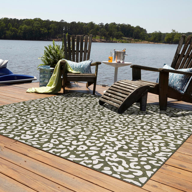 Green 13' x 13' Outdoor Safari Square Area Rug Weather Resistant for Patio, Deck, Terrace, Balcony, Porch Animal Print Wildlife Nature Carpet for Sale at Rug Engine